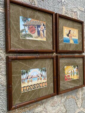 Kerne Erickson Framed Prints - Hawaii Tiki Lounge - Set of 4